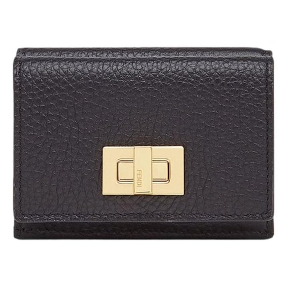 NWT Fendi Selleria Tri Fold Black Leather Micro Wallet Billfold Gold COA 8M0415 - Picture 11 of 13